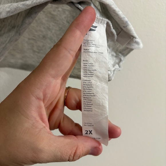 Fabletics 100% Cotton Tee Light Gray Heather 2X soft casual baby tee t-shirt - Picture 5 of 8